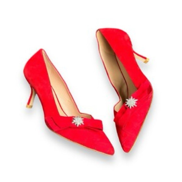 Stuart Weitzman black Red Suede pointed heels size 5 $400 - Picture 1 of 6